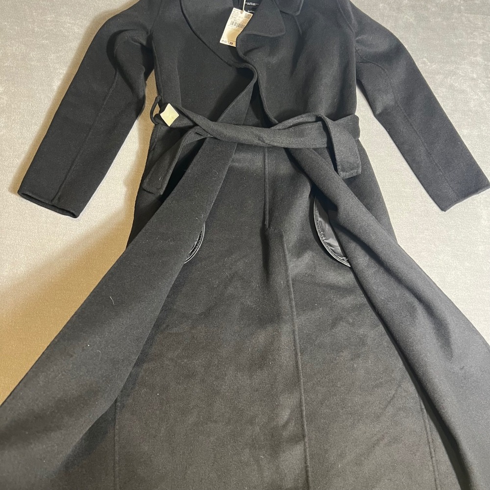 Mango MNG Abrigo Classic Handmade Black Long Wrap Coat Belted XXS - Picture 4 of 7